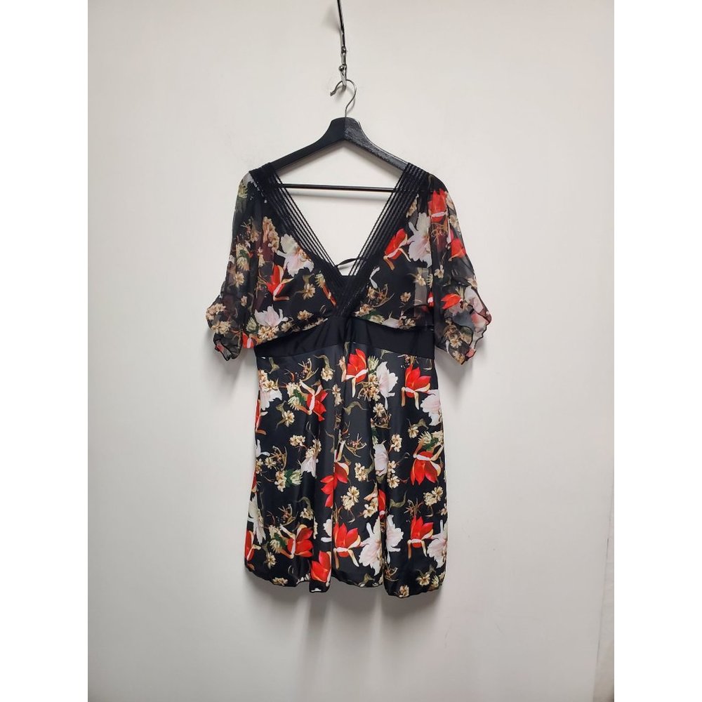 ECUPPER Women's One Piece Floral Printed V-Neck Skirted Swimsuits Short Sleeve